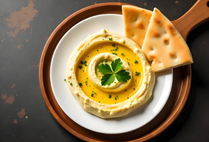 Savoring Classic Hummus with Fresh Parsley and Pita Bread